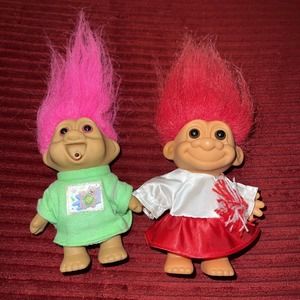 Trolls, Vintage Dolls, 1991 TNT/ Russ, Lot of 2 - Red And Pink Hair Cheerleader
